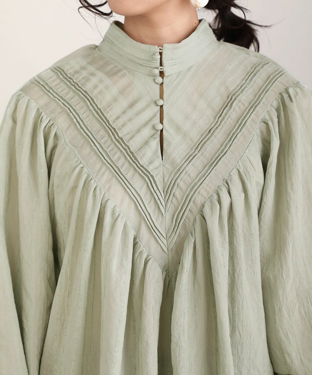 日本 Bou Jeloud - 小高領抓皺寬鬆前後2way長袖上衣-藍