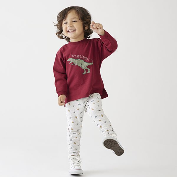 日本 petit main - 男孩俏皮長袖上衣-消防車-雜灰