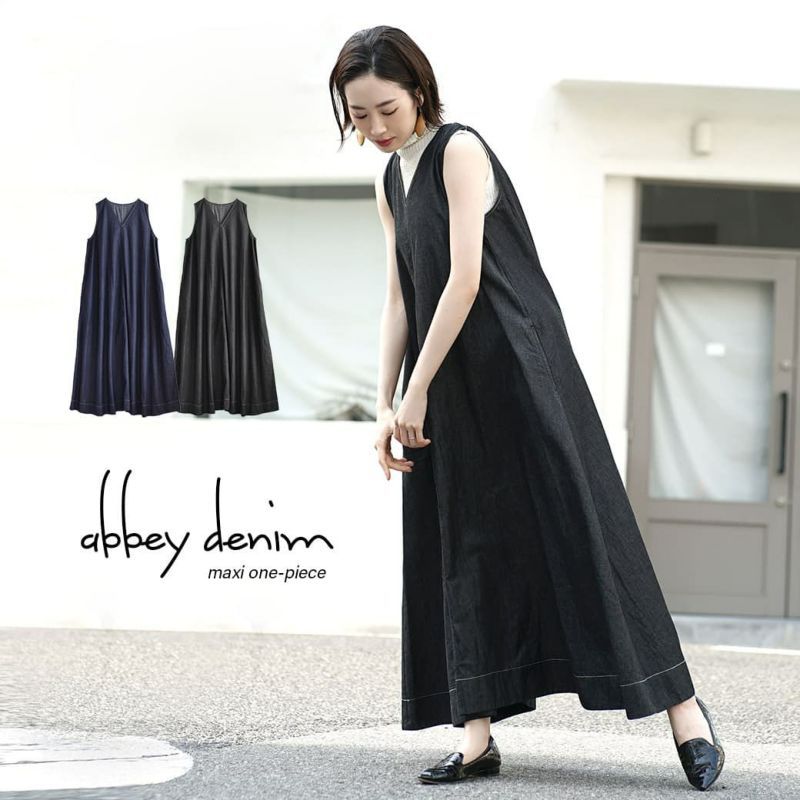 日本 zootie - 透氣丹寧V領無袖洋裝/背心裙-靛藍