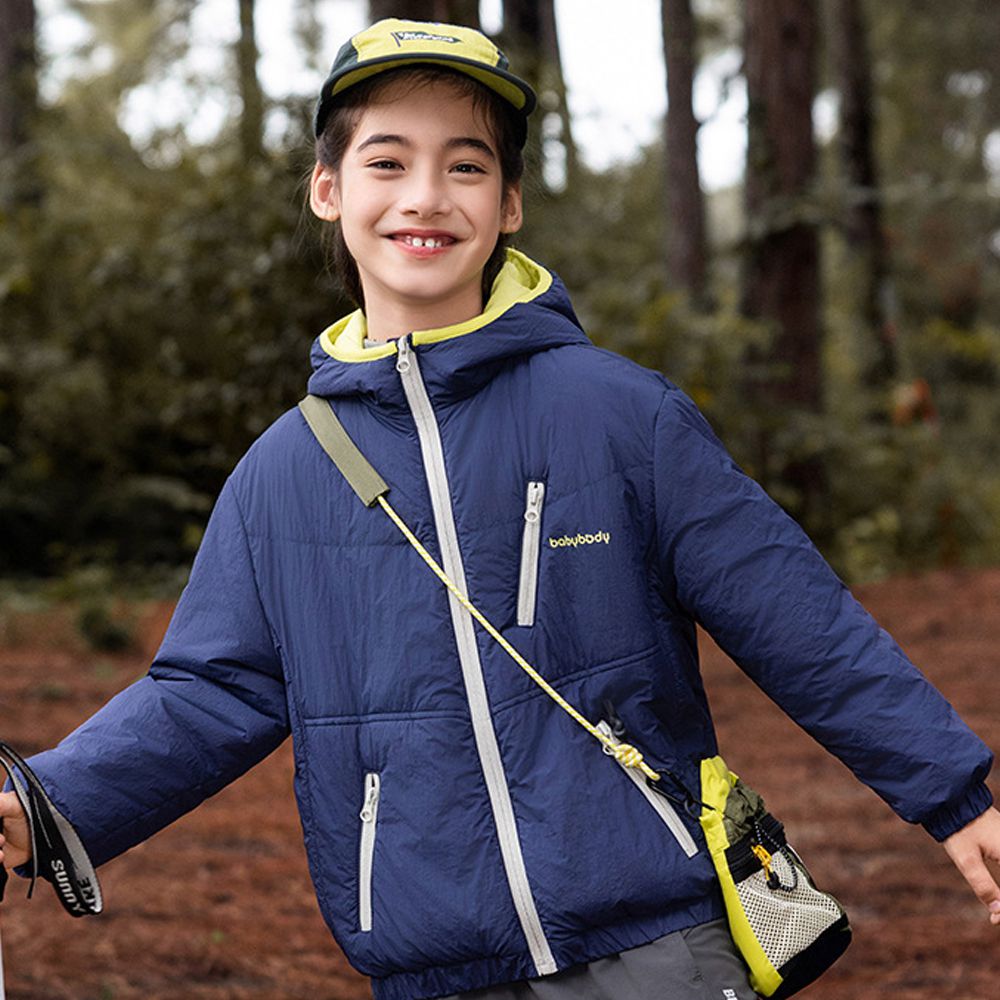 4級防水杜邦SORONA鋪棉連帽外套-撞色藏青