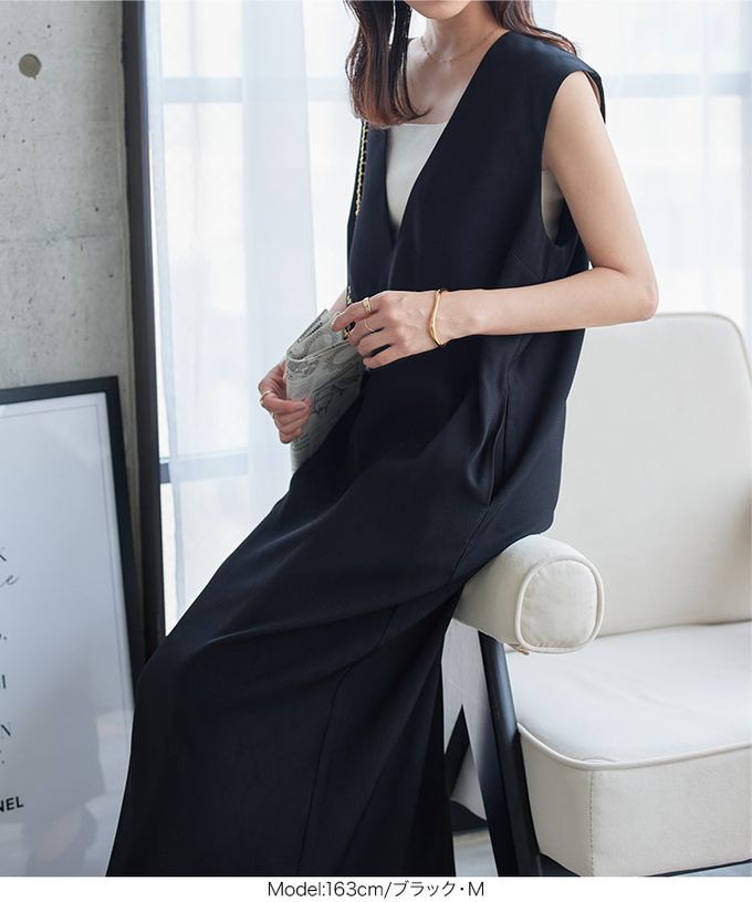 日本 Kobe Lettuce - 俐落精緻深V修長連身洋裝-(可選長度)-卡其