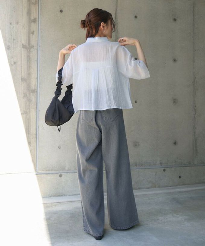 日本 Bab - 透膚感清爽短版五分袖襯衫-粉紅 (M)