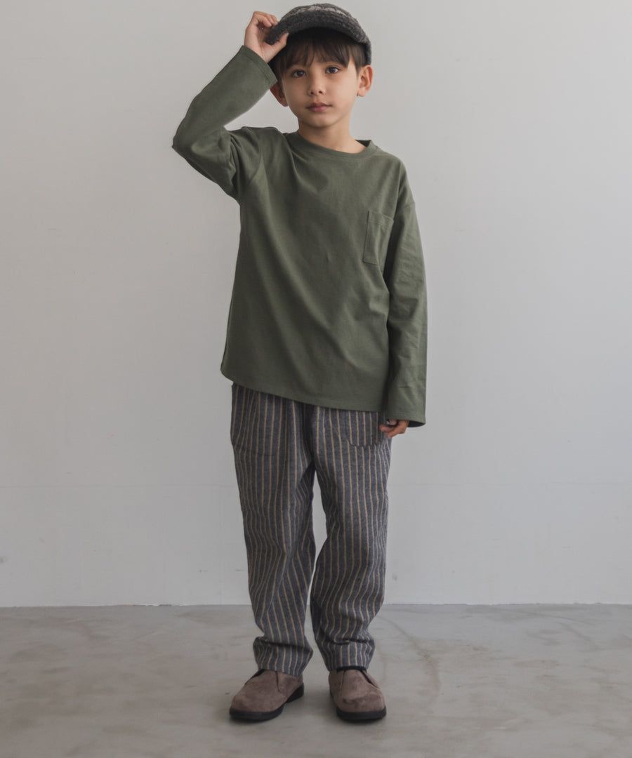 日本 PAIRMANON - 柔棉100% 圓領薄長袖上衣-刺繡美式漢堡-軍綠