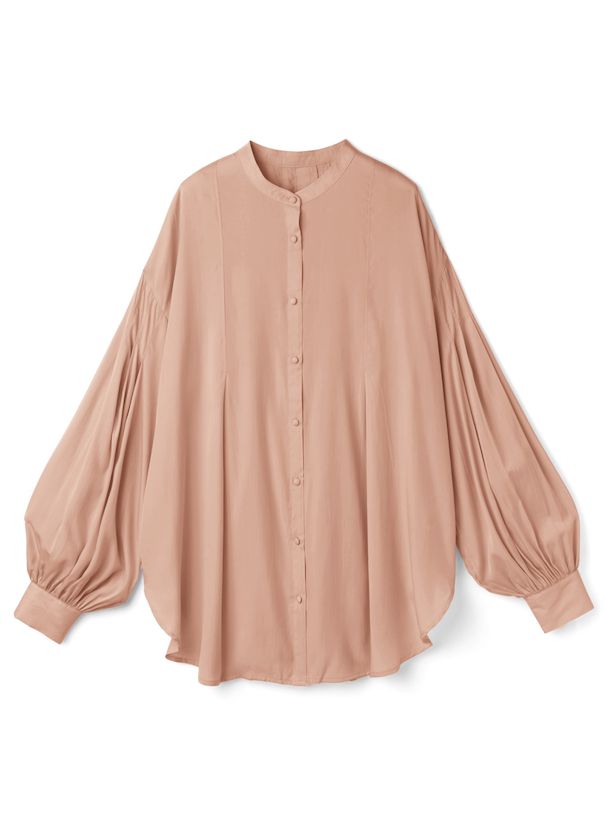 日本 GRL - 飄逸柔軟澎澎袖長版襯衫-奶油黃 (F)