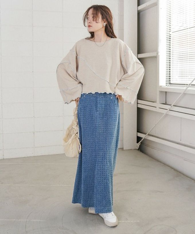 日本 Bab - 活力跳色感木耳邊大寬袖上衣-灰x淺黃