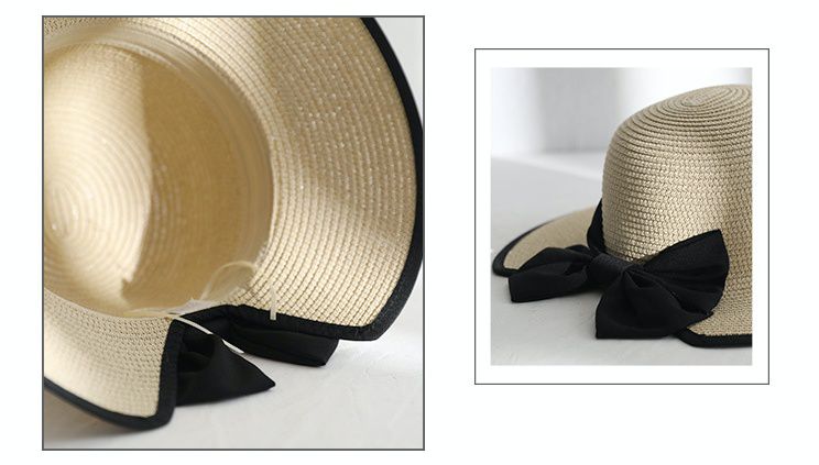 撞色黑邊防曬遮陽草帽-黑色 (56-58cm)