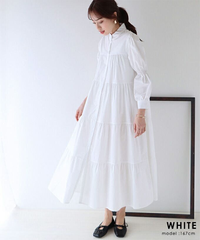 日本 BLUE EAST - 微立領層次長袖洋裝-黑