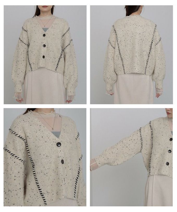 日本 Bab - 縫線感溫暖紋理短版針織外套-淺米