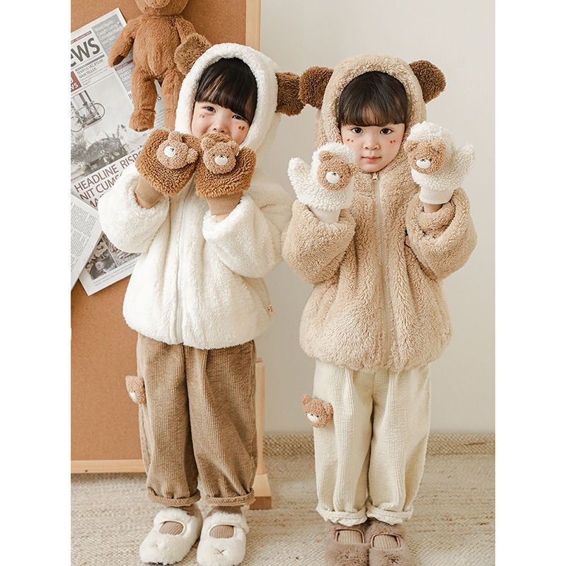 TONGMO - 立體造型腰鬆緊保暖寬褲-兔子-米白色