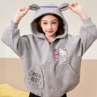 人氣卡通 - 立體耳朵連帽休閒外套-卡通人物Hello Kitty-灰色
