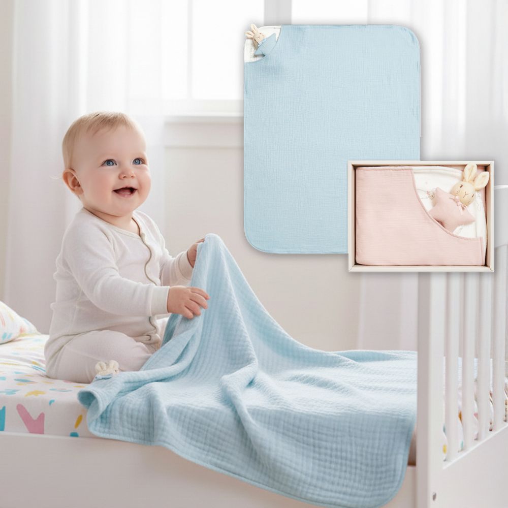 比得兔天絲泡泡紗四季被禮盒 70x90cm(被子+安撫玩偶 寶寶新生兒禮 滿月禮 彌月禮)-粉色