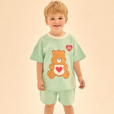 韓國 Care Bears - 聯名款大熊熊印短袖套裝-愛心棕熊-綠