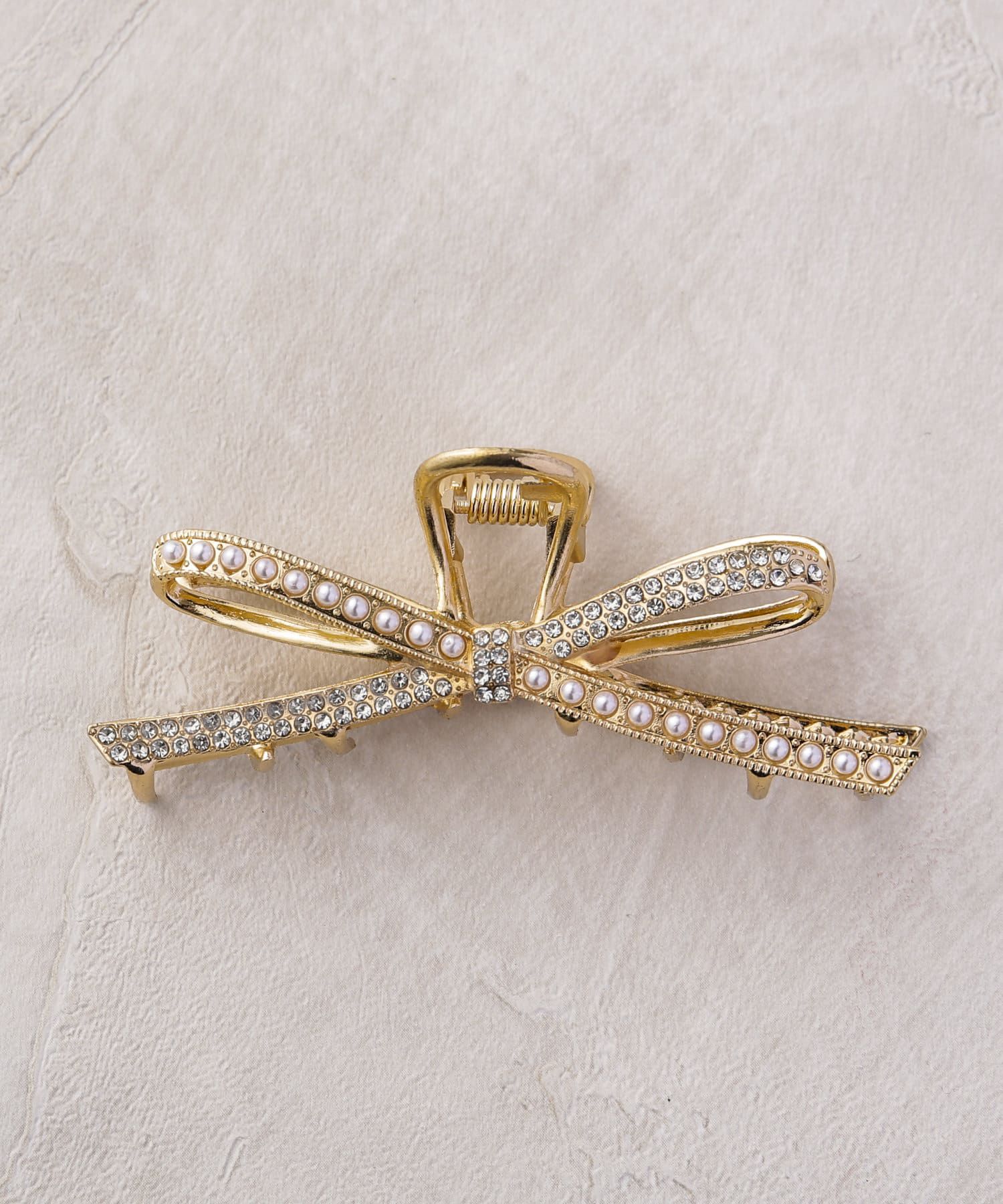 日本 Lattice - 優雅扭結珍珠髮夾/鯊魚夾-金