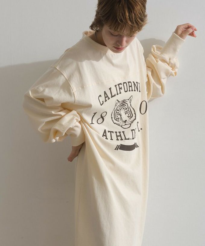 日本 Lupilien - 帥氣老虎印花側開叉長袖洋裝-濃綠