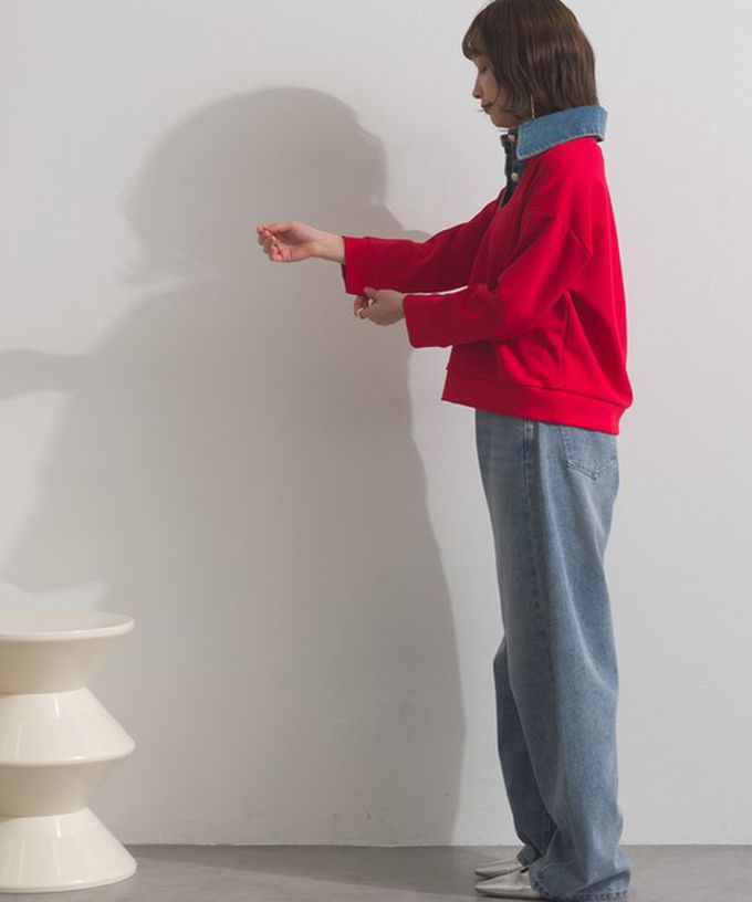 日本 ELENCARE DUE - 牛仔領層次感厚磅休閒長袖上衣-黑