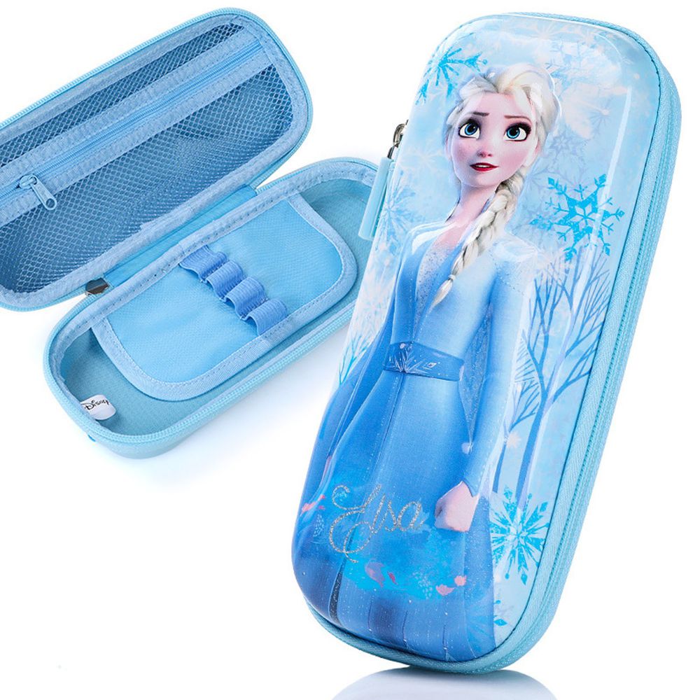 防水3D立體大容量鉛筆盒-卡通人物冰雪公主-藍色正面款