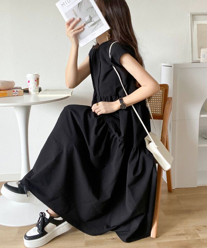 日本 Classical Elf - 襯衫式A字甜美法式袖洋裝-黑白條紋