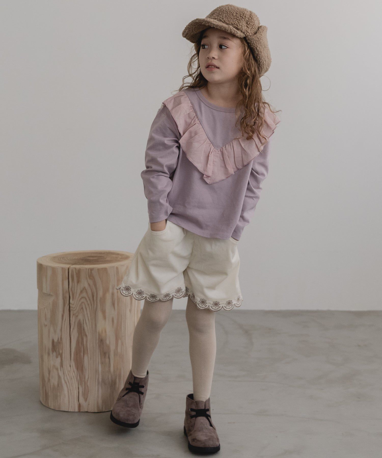 日本 PAIRMANON - 柔棉100% 可愛捲邊薄長袖上衣-桃粉