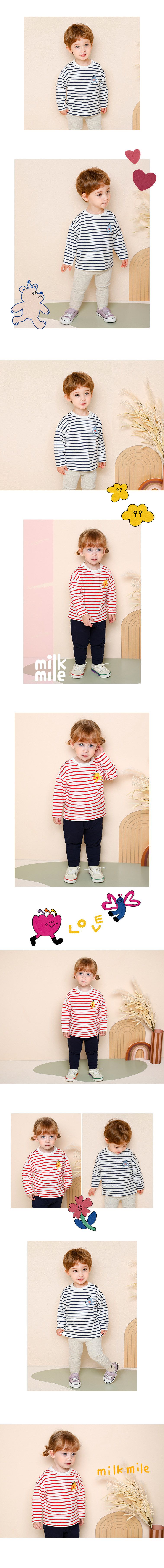 韓國 milk mile - 愛心小熊條紋T恤-藍