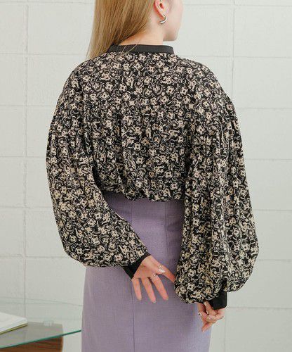 日本 Bou Jeloud - 森林碎花澎澎袖襯衫-摩卡