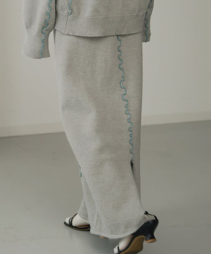 日本 Bab - 不規則狀色滾邊修身長裙-灰x深藍