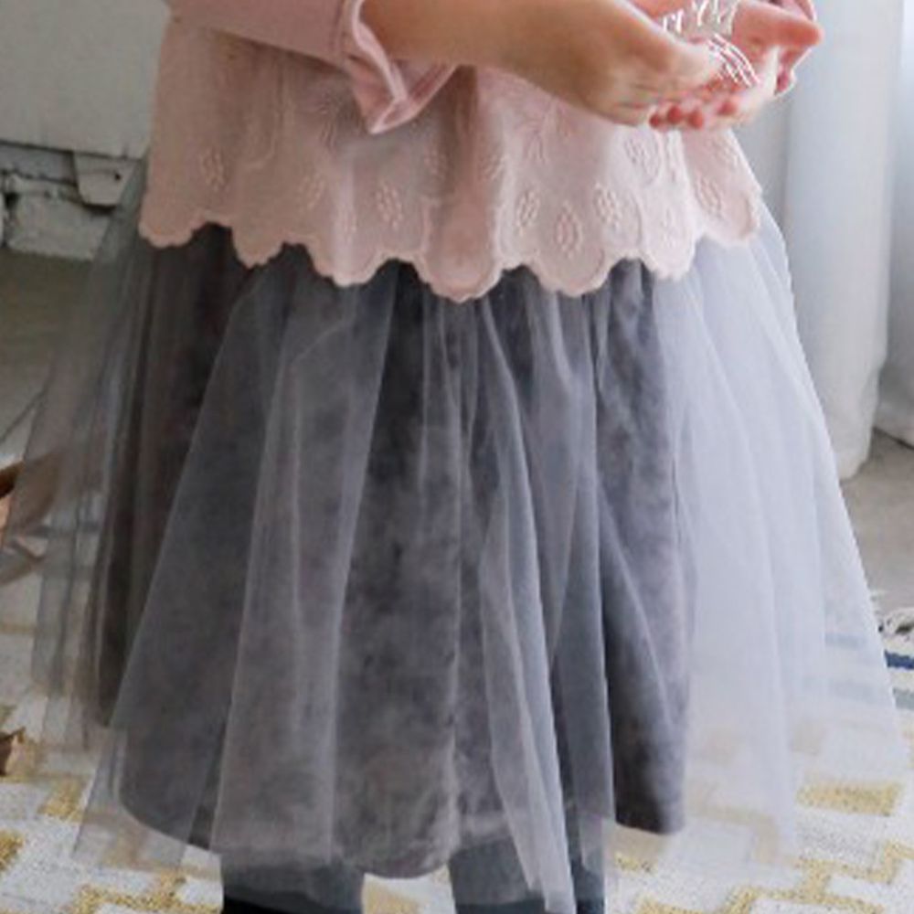 韓國 PuellaFLO - (剩7號)((冬裝)渲染絨布內裏網紗褲裙-灰