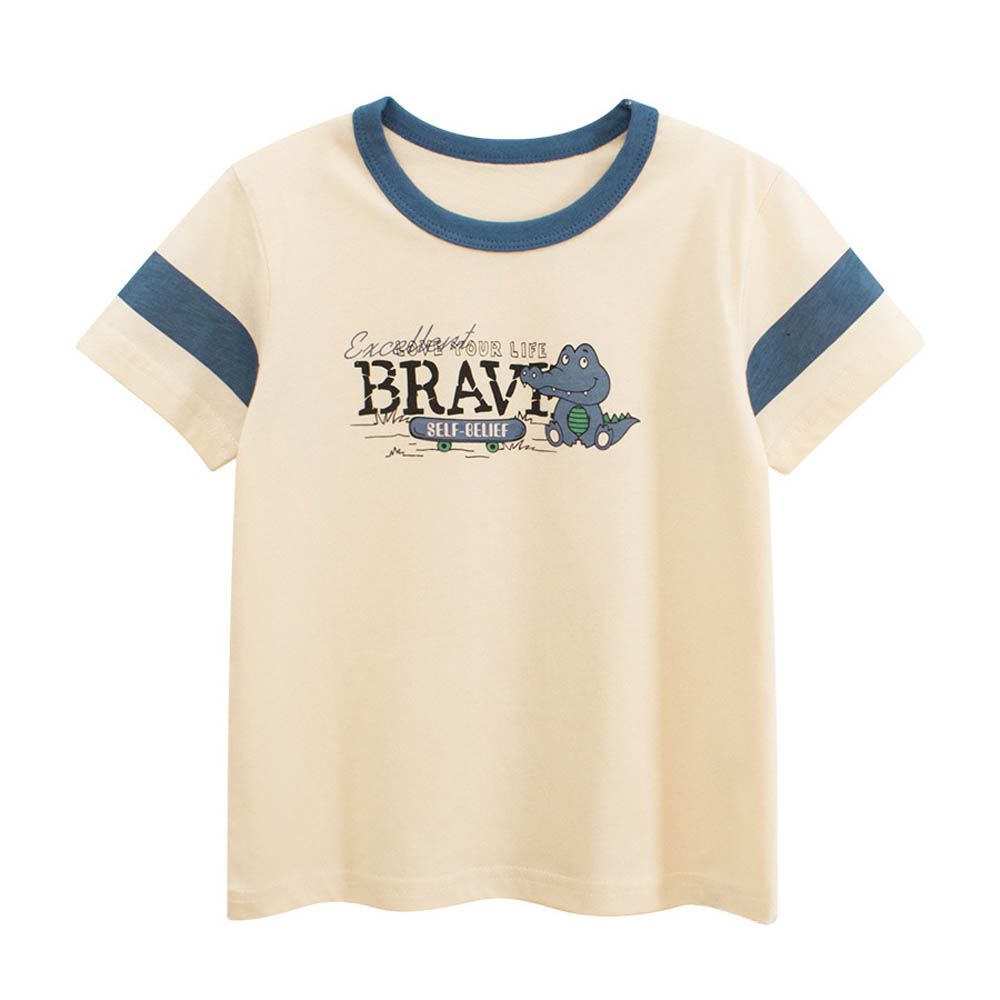 純棉短袖上衣-藍色鱷魚-米杏