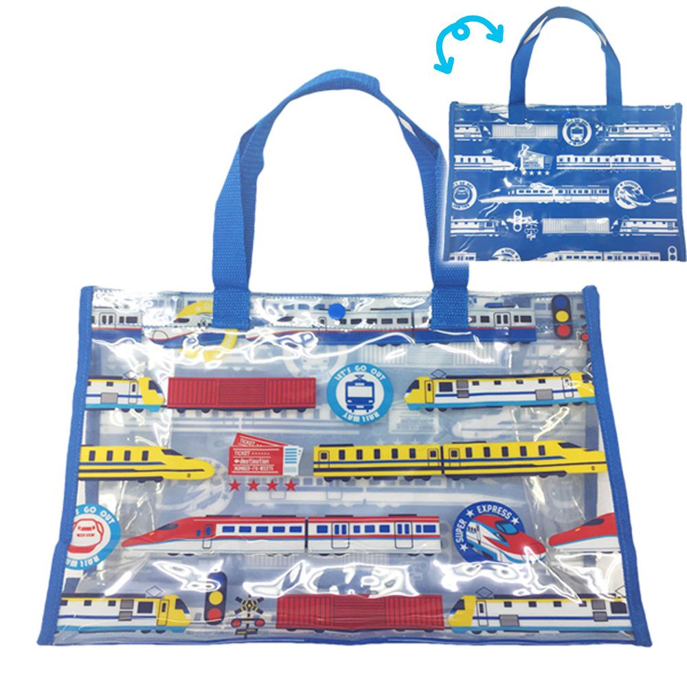 日本服飾代購 - 防水PVC游泳包(雙面圖案設計)-電車-藍 (25x36x13cm)