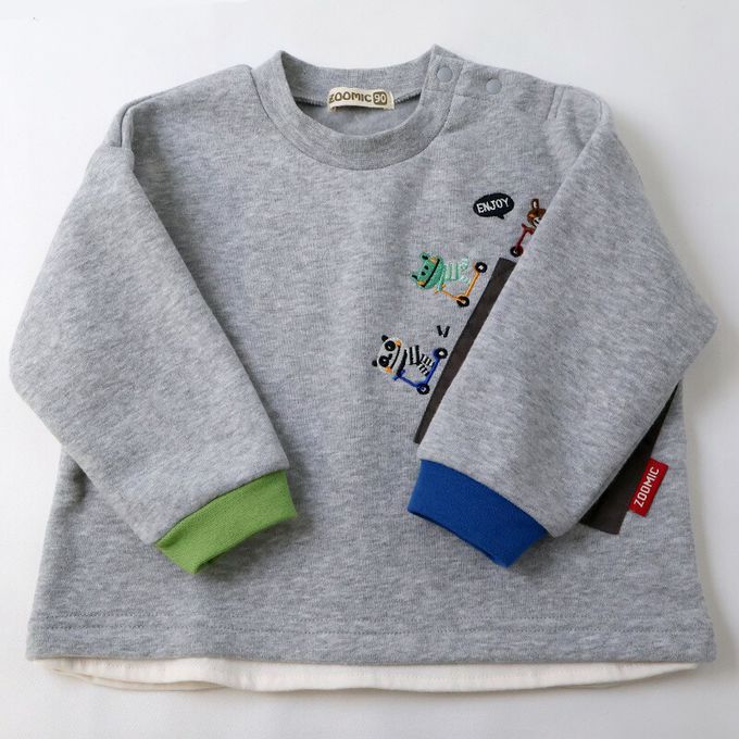 日本 ZOOLAND - 俏皮動物滑板車裏毛長袖上衣-灰