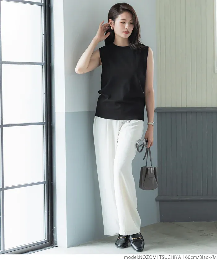 日本 COCA - 嫘縈混涼爽彈性無袖上衣-淺藍