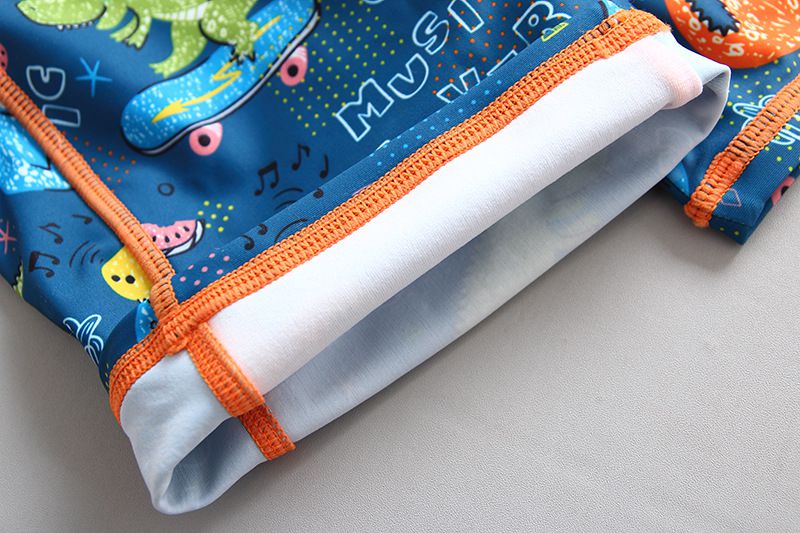 男寶長袖泳裝套裝(附帽子)-滑板恐龍-深藍+橘