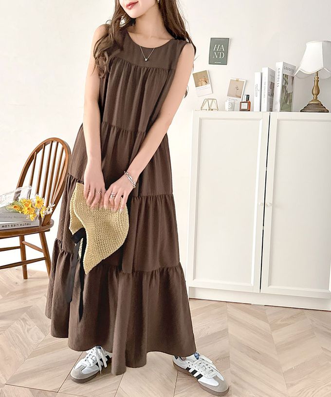 日本 Classical Elf - 2way前後領飄逸分層無袖洋裝-米白