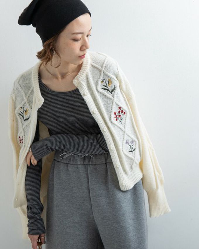 日本 gleam - 文藝風小花刺繡立體針織開襟衫-黑