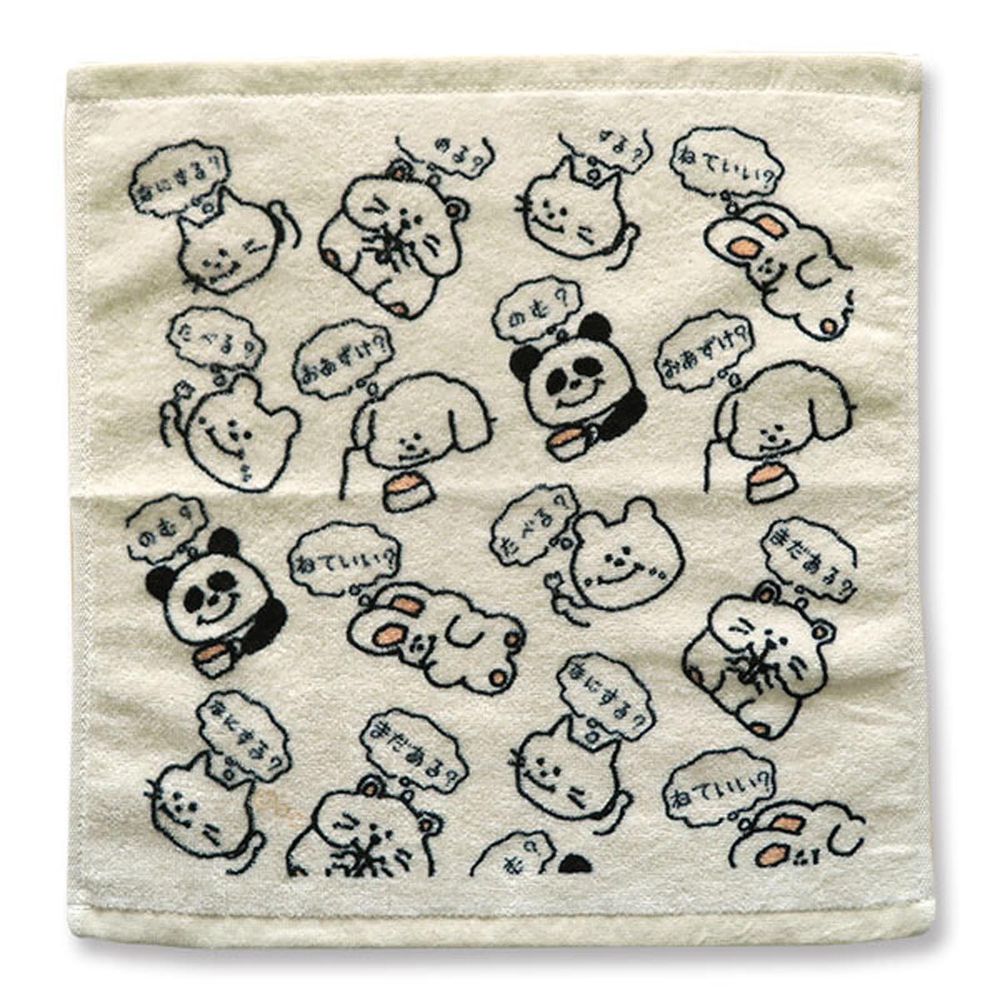 日本 OKUTANI - 童趣插畫小方巾/手帕-懶懶動物們-灰米 (34x35cm)