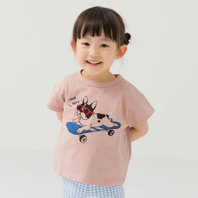 日本 Chil2 - 100%棉 印花柔軟短袖上衣-布丁-薰衣草紫