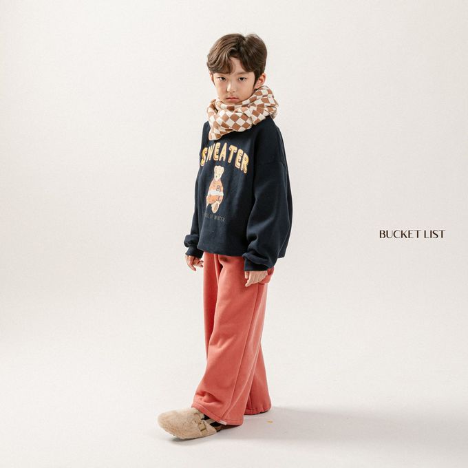 韓國 BUCKET LIST - (內磨毛)泰迪熊熊印長袖大學T-燕麥