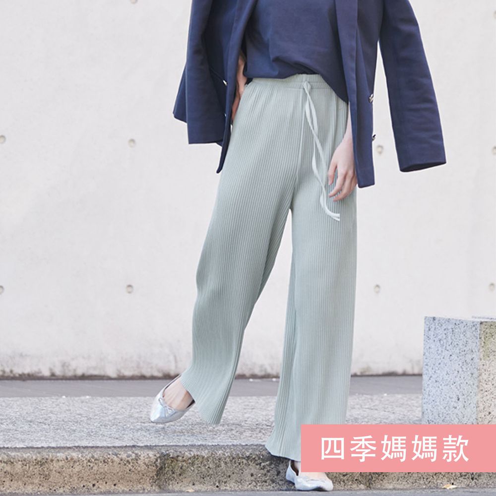 日本 COCA - [熱銷定番] 速乾垂墜彈性風琴寬褲-四季媽媽款-灰藍