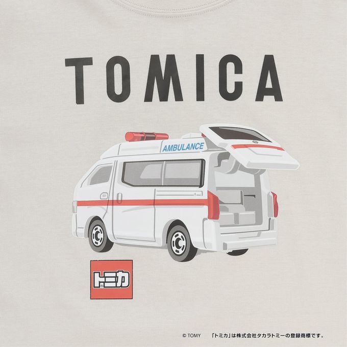 日本 b-ROOM - 限量聯名 印花長袖上衣-TOMICA救護車-灰藍色