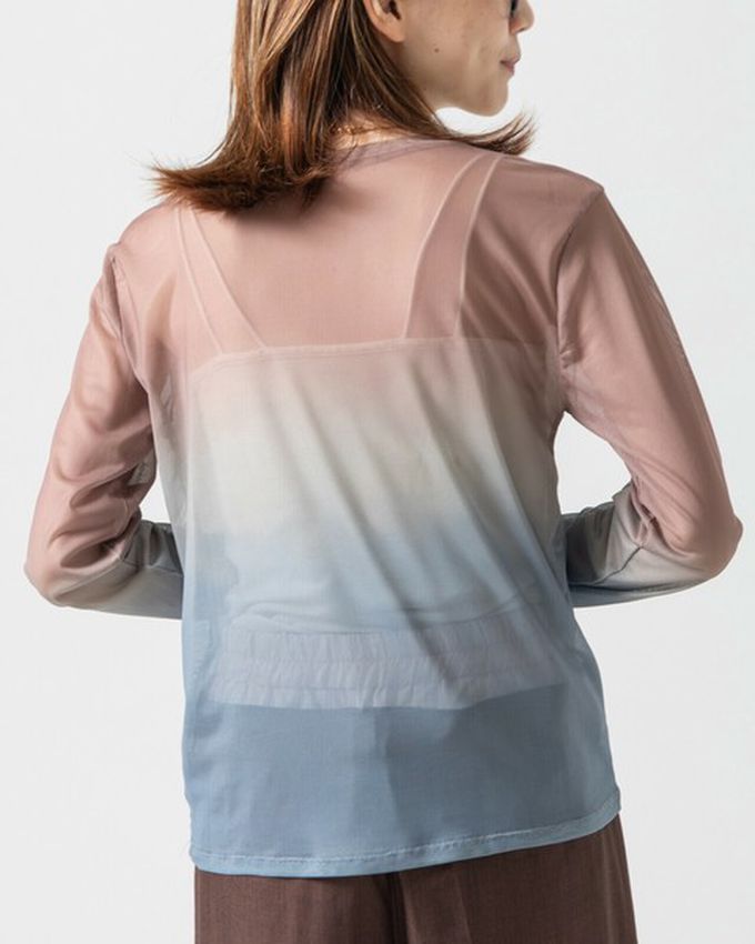 日本 gleam - 唯美漸層透膚圓領長袖上衣-摩卡x灰