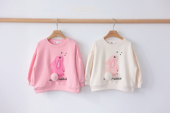 韓國 Coco rabbit - 毛圈兔兔印圓領長袖上衣-粉