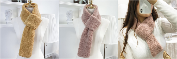 韓國 MAY - 羔羊絨毛穿洞式圍巾-芥黃