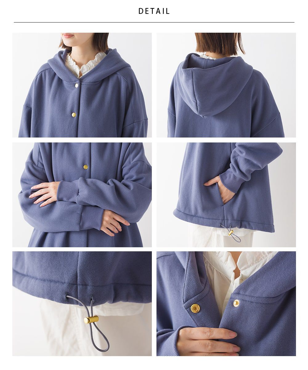 日本 OMNES - 抽繩下擺刷毛連帽外套-時尚黑