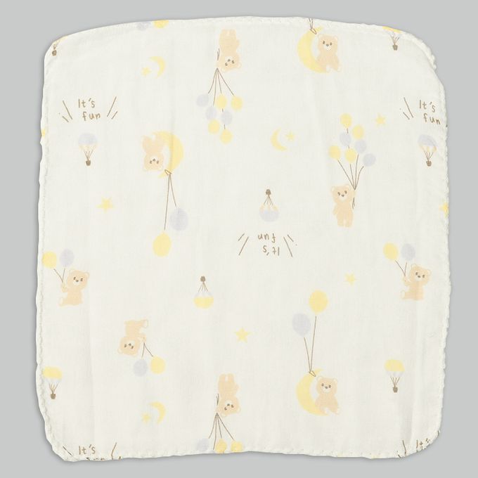 akachan honpo - 棉紗手帕10入組-週年紀念小熊-米白色 (22×22cm)