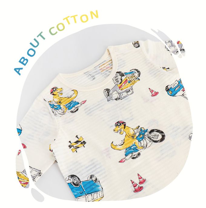 韓國 Mellisse - 韓製輕薄透氣7分袖家居服(無螢光棉)-恐龍車車