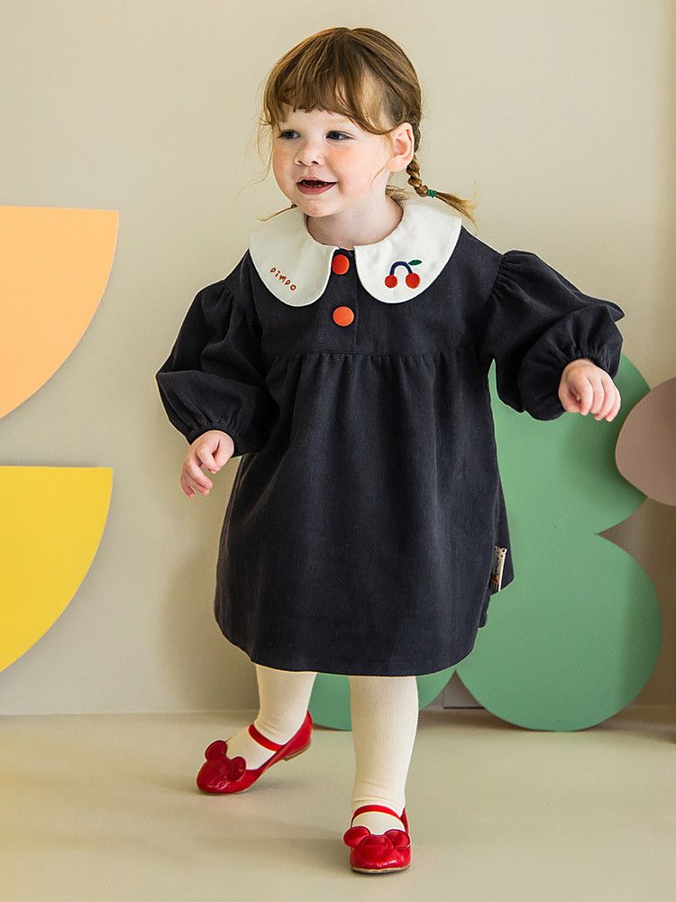 韓國Pimpollo - 小櫻桃泡泡袖洋裝-綠