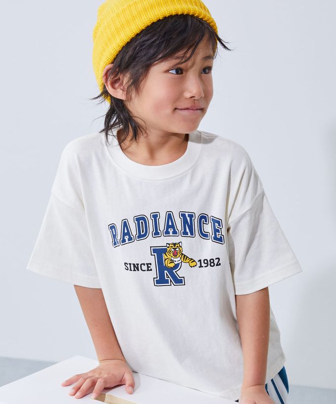 日本 devirock - 100%棉 定番印花寬版短袖上衣-紅布魯克林-白