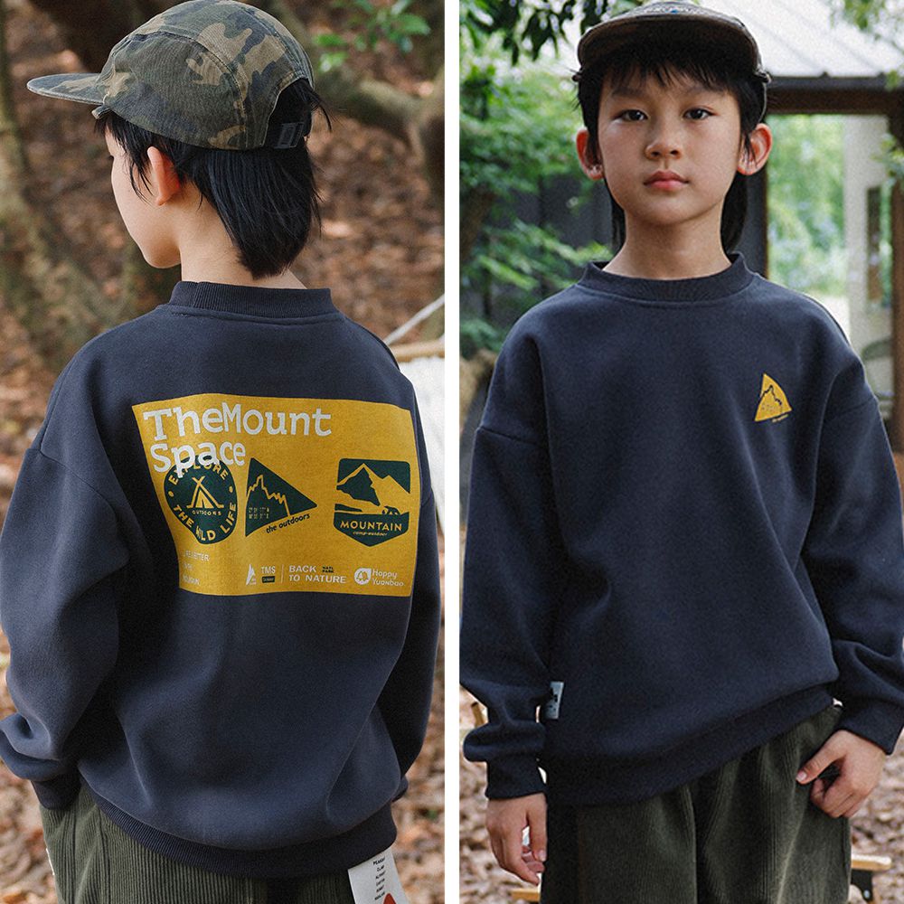 保暖加絨長袖上衣/大學T-山系休閒印花-碳灰