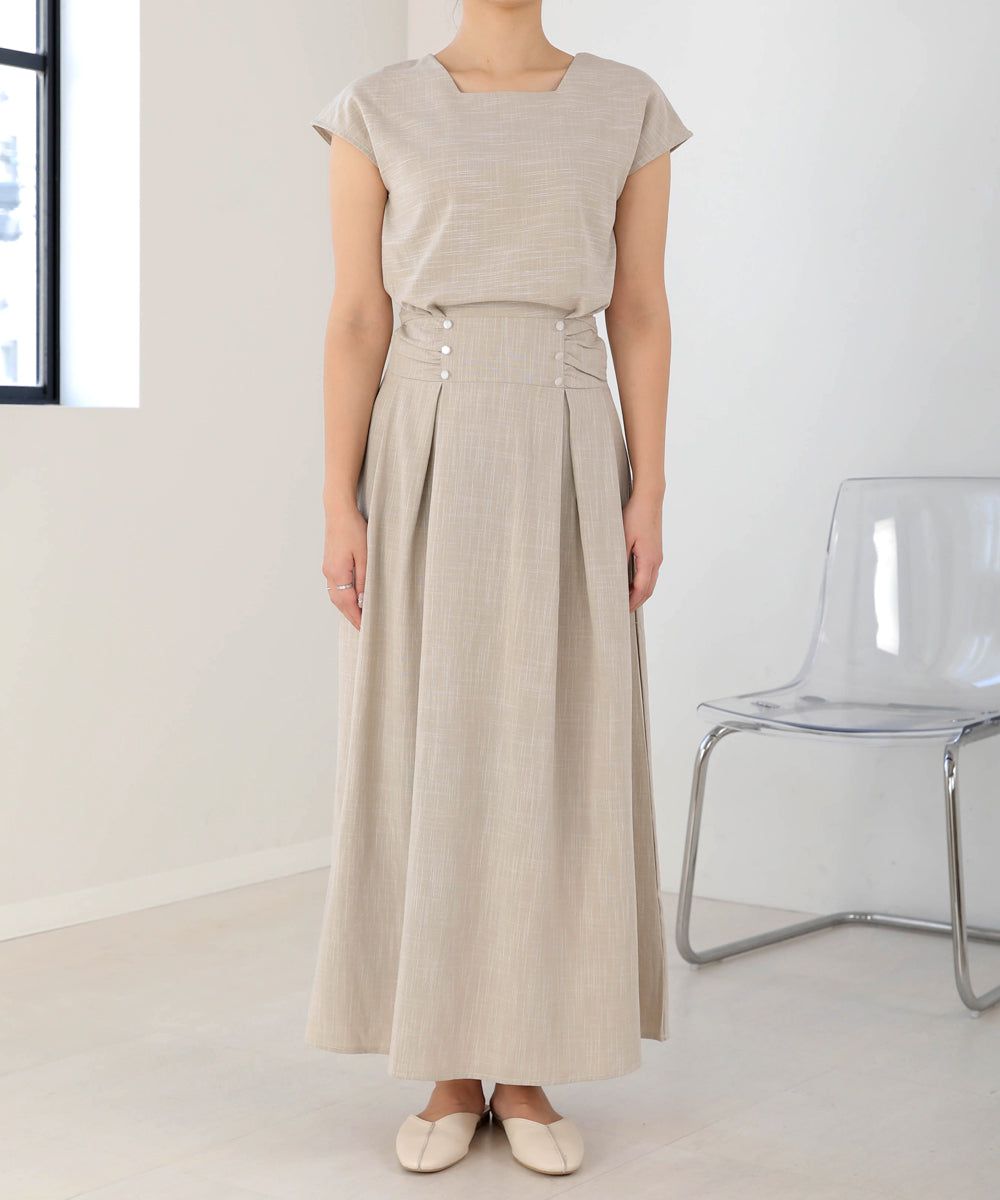 日本 Bab - 顯瘦剪裁收腰法式袖洋裝-石墨灰