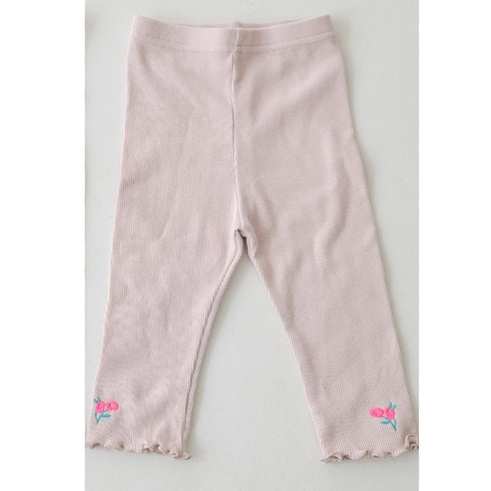 韓國 Mimico - 刺繡小花朵羅紋內搭褲-粉紅