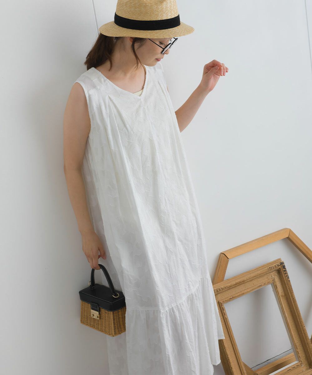 日本女裝代購 - 純棉緹花柔軟無袖洋裝-芥末黃